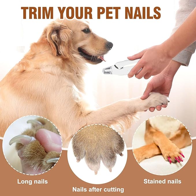 2-in-1 Dog Nail Grinder & Dog Nail Clippers- Gentle Drill Trimmer with Led Light for Large Medium Small Dogs Cats Pets Claw (Pink)