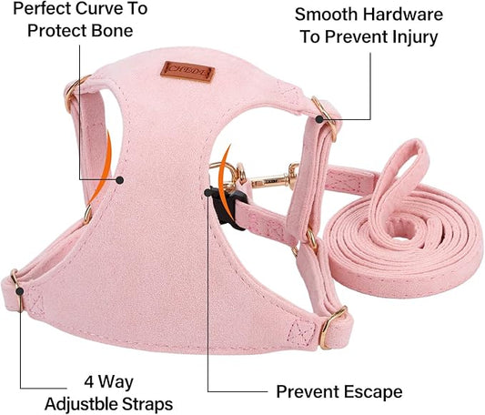 No Pull Dog Harness- Lightweight, Soft, Adjustable Small Harness Collar and Leash Set, Suitable for Cats Puppy Small and Medium-Sized Dog Outdoor Training and Running (Pink, S)