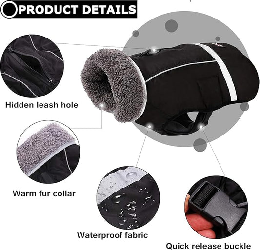 QBLEEV Warm Dog Coat Reflective Dog Jacket, Waterproof Dog Winter Coat Turtleneck Dog Clothes for Cold Weather, Thick Fleece Dog Snowsuit Christmas Dog Vest Pet Apparel for Small Medium Large Dogs S