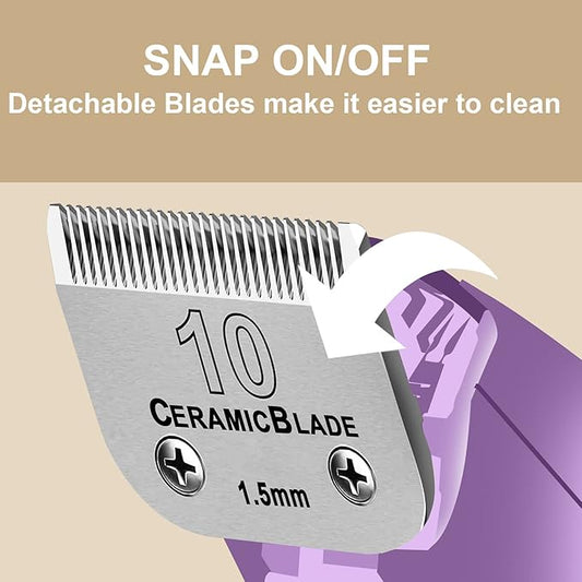 3 Pack Detachable Pet Dog Grooming Clipper Ceramic Blade Sets,Compatible with Andis Size 10 Cut Length 1/16"(1.5mm),Compatible with andis/Oster A5/Wahl KM10 Series Clippers