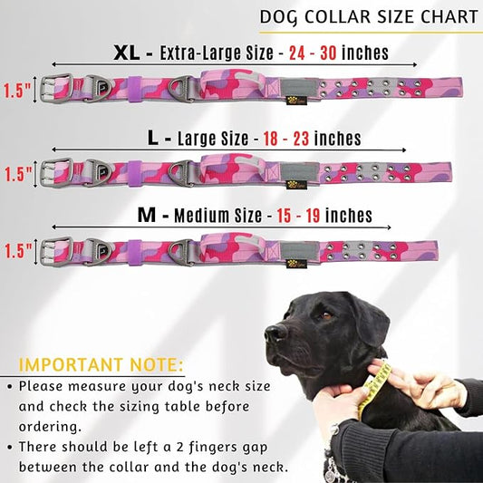 ADITYNA Heavy Duty Dog Collar for Large Dogs - Camo Pink Purple Collar with Handle for Training, and Walking - Wide, Tactical, Soft Neoprene Padded