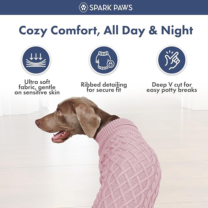 Spark Paws Knit Dog Sweater – Ultra Soft Warm Winter Dog Sweater for Small, Medium & Large Dogs – Stretch Fit Pet Sweater for French Bulldog, Pitbull, Girl & Boy Dogs Jacket, (Pink Cableknit, L)