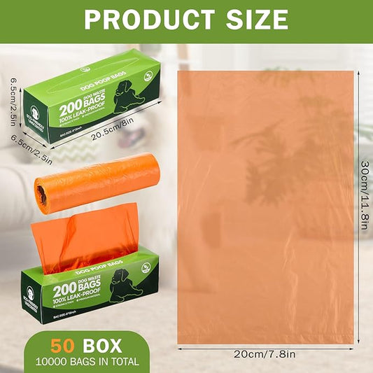 Sherr 50 Rolls Dog Waste Bags 10000 Count Dog Trash Bags Leak Proof Pet Doggie Poop Roll Waste Thick Plastic Bag for Home Park Outdoor Travel Pet Supplies(Orange)
