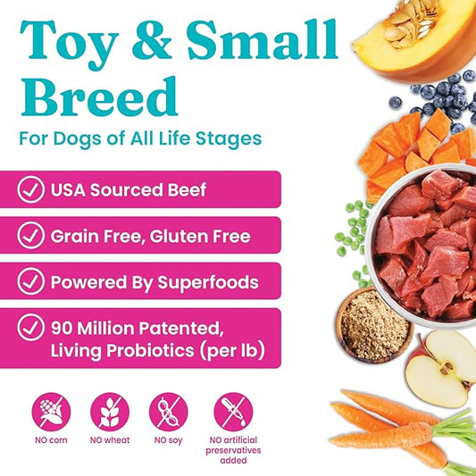 Solid Gold Toy & Small Breed Dry Dog Food Small Bites – Real Beef, Grain Free, Gluten Free, High Fiber Kibble with Probiotics for Gut Health & Digestion Support – Healthy Dog Food All Ages – 4LB