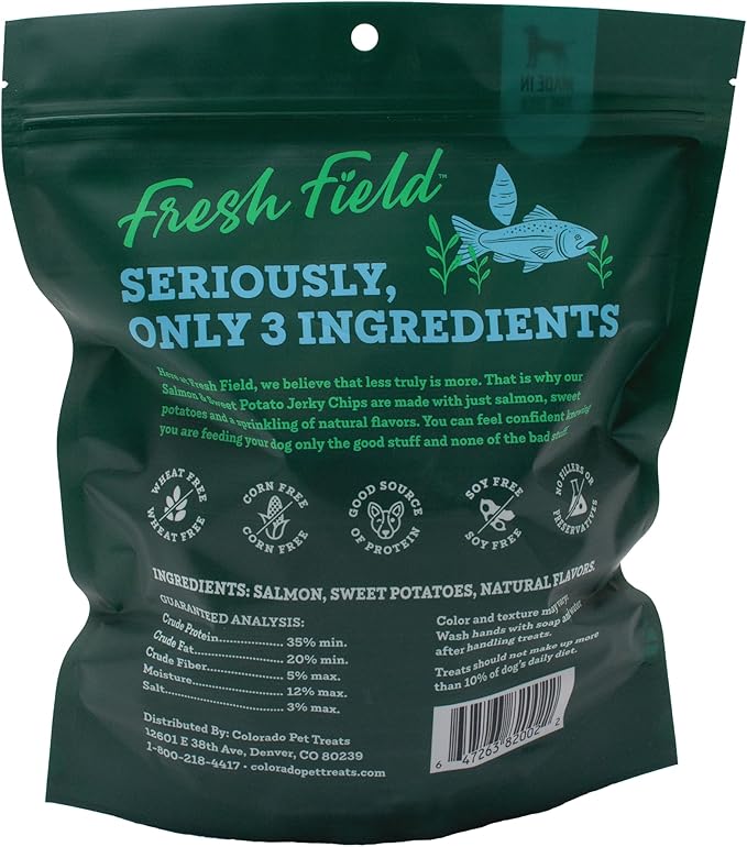 Fresh Field Salmon & Sweet Potato Jerky Chips, 5 oz – All-Natural Dog Treats, USA Made, No Fillers, Omega-3 Rich (Pack of 2)