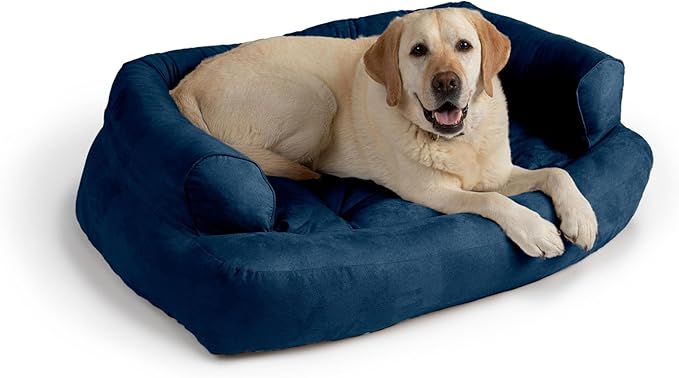 Snoozer Pet Products Luxury Overstuffed Microsuede Pet Sofa, Large, Sapphire