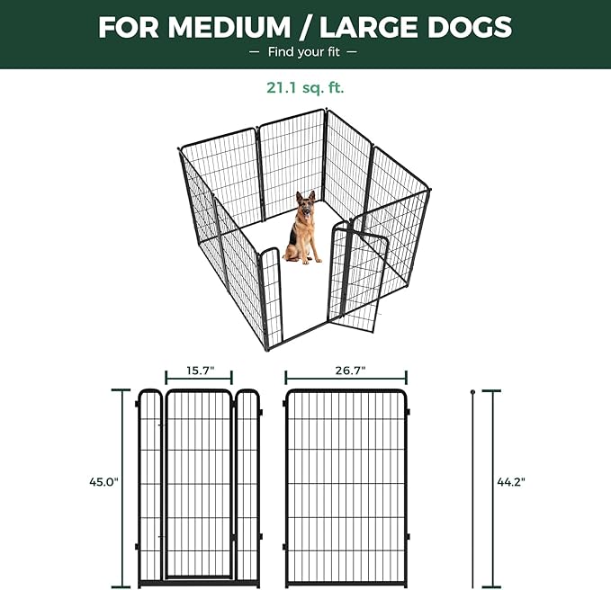FXW Homeplus Unleashed Indoor Dog Playpen - Stress-Free and Safe Play, Heavy Duty 45 Inch 8 Panels with Playpen Camera Mount for Large Dogs, Black│Patented