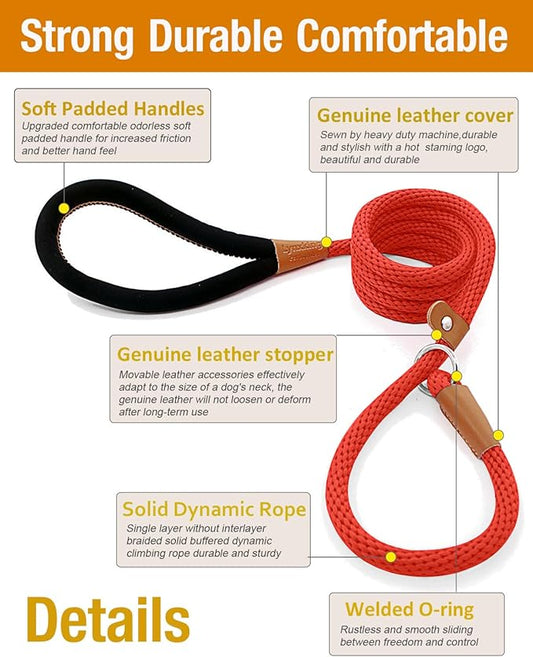 lynxking Dog Leash Slip Lead 5 6 8 FT Dog Training Leash Strong Heavy Duty Braided No Pull Training Lead Leashes for Large Dogs