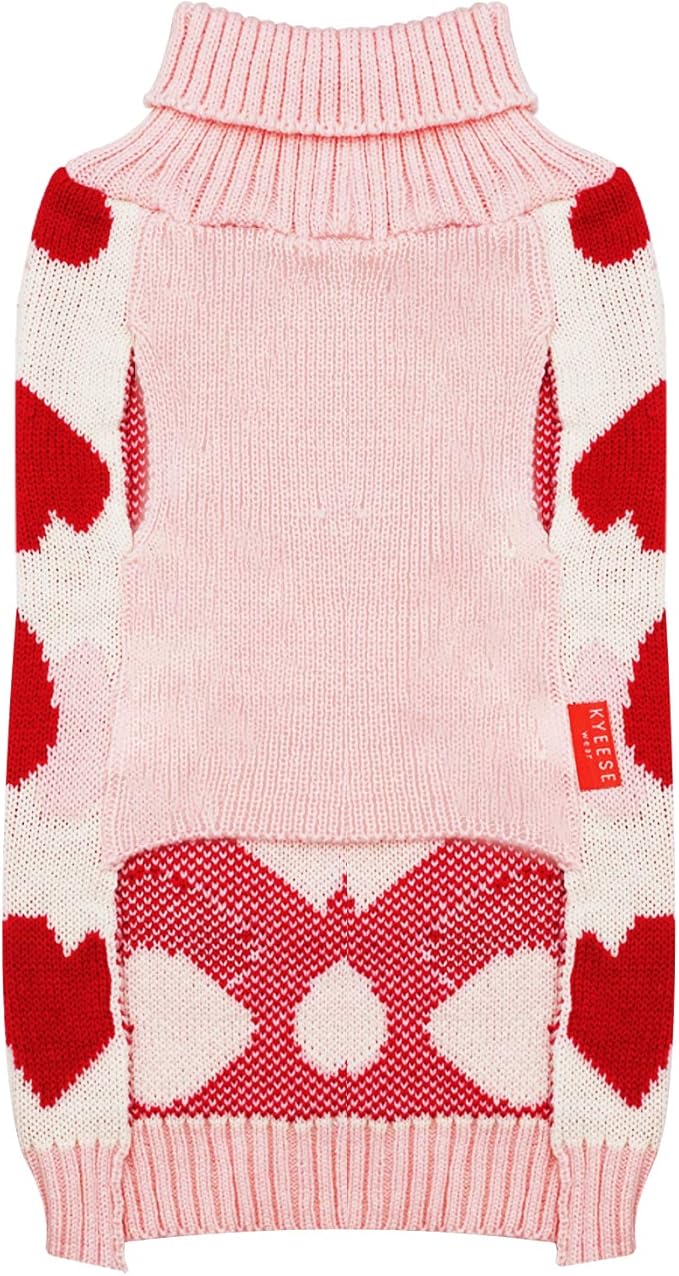 KYEESE Dog Sweater with Leash Hole Dog Sweaters Red Heart Pet Sweater,L