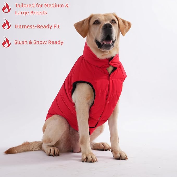 LovinPet Reversible Dog Puffer Coat for Medium & Large Dogs, Down‑Insulated Winter Jacket, Water‑Resistant & Wind‑Resistant, Anti‑Static, Dual-Sided Black & Red for Cold Weather,3XL