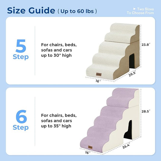 Dog Stairs for Large Dogs - 5 Steps 24" H Pet Ramps for High Bed 2 in 1 with Zippers Suitable for Cats, Indoor Cat Ladders with Non-Slip Bottom, Beige