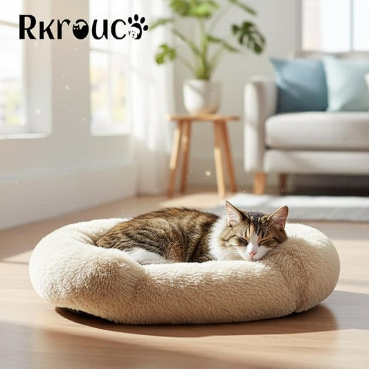 Fluffy Dog Bed Calming Donut Beds for Large Dogs Warming Round Small Medium Pet Nest Cozy Cat Mattress Indoor Washable Puppy Kennel Kittens Sleep Mat (XS, 20×20 inch, Gradient Coffee)