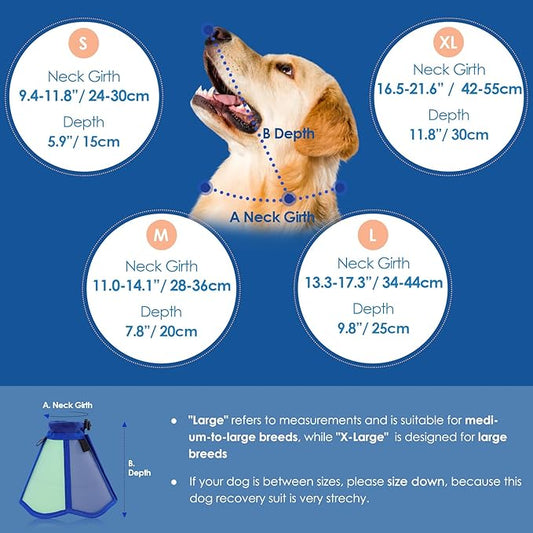 SUNFURA Dog Cones for Large Dogs, Soft Cone for Dogs to Stop Licking After Surgery, Adjustable Dog Cone Collar Alternative for Wound Healing, Blue Green X-Large