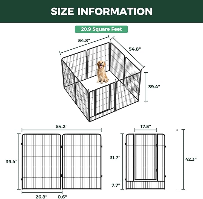 FXW Instant Unleashed Dog Playpen, Portable Pet Fence for Outdoor, RV Trips, and Camping, 40inch, 8 Panels for Medium and Large Dogs│Patented