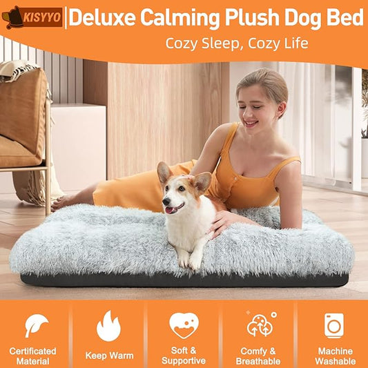 KISYYO Orthopedic Dog Beds for Large Dogs Fixable Deluxe Cozy Dog Kennel Beds for Crates Washable Pet Sofa, Grey (L)