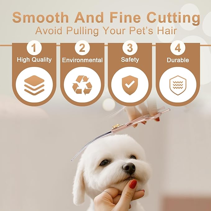 Professional Dog Grooming Scissors Rose Gold 440C Stainless Steel Straight Thinning Curved Chunker Shears for Pet Grooming Services Dogs and Cats (Curved, 7‘’)