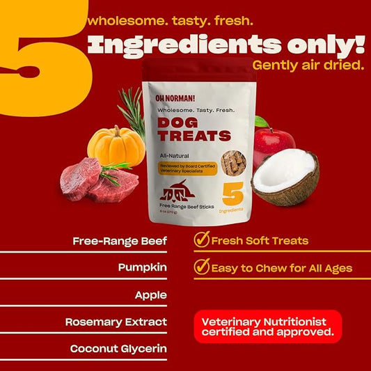 OH NORMAN! Soft Beef Jerky Dog Treats by Kaley Cuoco, Healthy Dog Treats, All Life Stages and Breeds, Air Dried, Ethically Sourced Free Range Beef,6 Oz