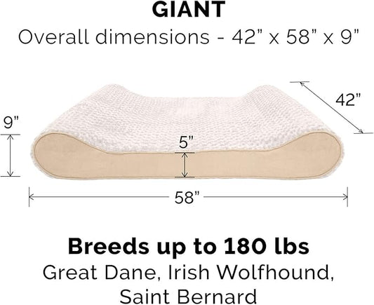 Furhaven Orthopedic Dog Bed for Extra Large Dogs w/ Removable Washable Cover, For Dogs Up to 180 lbs - Ultra Plush Faux Fur & Suede Luxe Lounger Contour Mattress - Cream, Giant/XXXL
