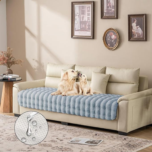 Dogs/Cats Bed Mats, Dog Pad Washable Removable Couch Cover with Anti-Slip Back, Plush Long Fur Mat, Perfect for Small, Medium and Large Dogs.(Light Gray-Bubble, 30"x90")