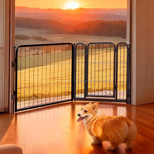 FXW Dog Gate Extra Wide Designed for Indoor Use, Adjustable Width Up to 46-inch Wide (24" H 2 Wire Panels for Puppies and Small Dogs), Black