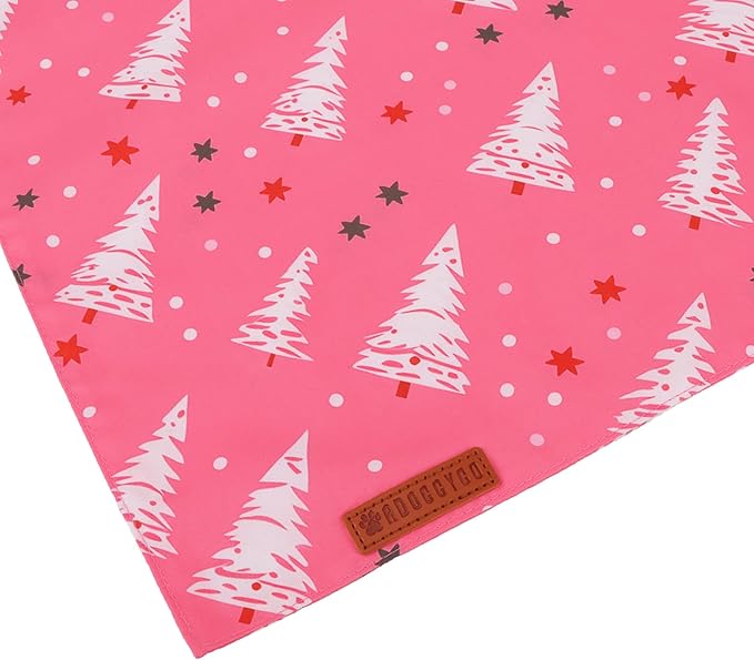 ADOGGYGO Pink Christmas Dog Bandana, Santa Xmas Tree Dog Scarf, Adjustable Fit Pink Pet Christmas Bandanas for Medium Large Dogs (Large)