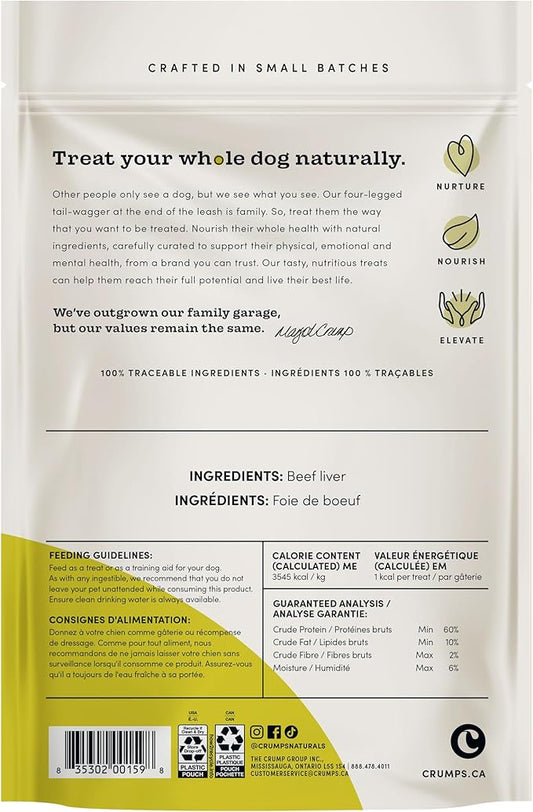 Crumps' Naturals Freeze Dried Beef Liver Mini Trainers, 4.4oz / 126g, Dog Treats