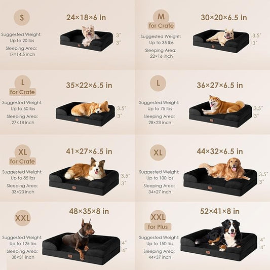 EHEYCIGA Orthopedic XL Dog Beds, Waterproof Memory Foam Dog Bed for Extra Large Dogs, Non-Slip Bottom and Egg-Crate Foam Big Pet Couch Bed with Washable Removable Cover, Black