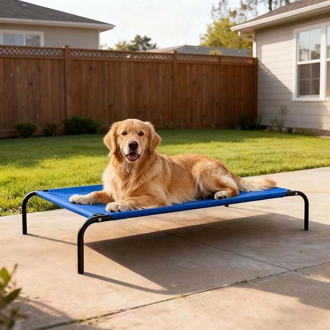 Elevated Dog Bed for Large Dogs,Raised Dog Cots,Indoor & Outdoor Cooling Waterproof Pet Hammock with Washable Breathable Mesh,Blue 42in