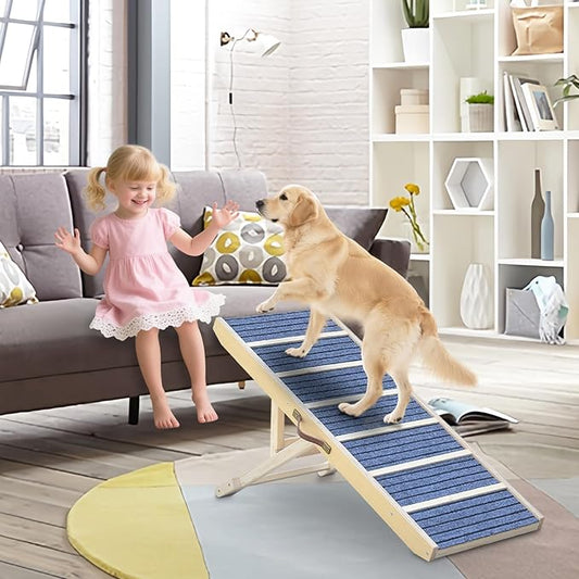 Dog Ramp for Large Dogs to Get on Bed - 47" Extra Long Adjustable Pet Ramp for Bed Couch Car, Folding Wood Dog Ramp for Older Dogs, Portable Dog Stairs Ramp for Indoor Use, 150lbs Capacity