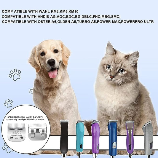 5PCS 10 Blades Dog Grooming Replacement Blades Compatible with Andis Pet Clipper/Oster A5/Wahl KM Series Dog Clipper,Ceramic Blade & Stainless Steel Blade, Size :#10+30+40+5FC+4FC