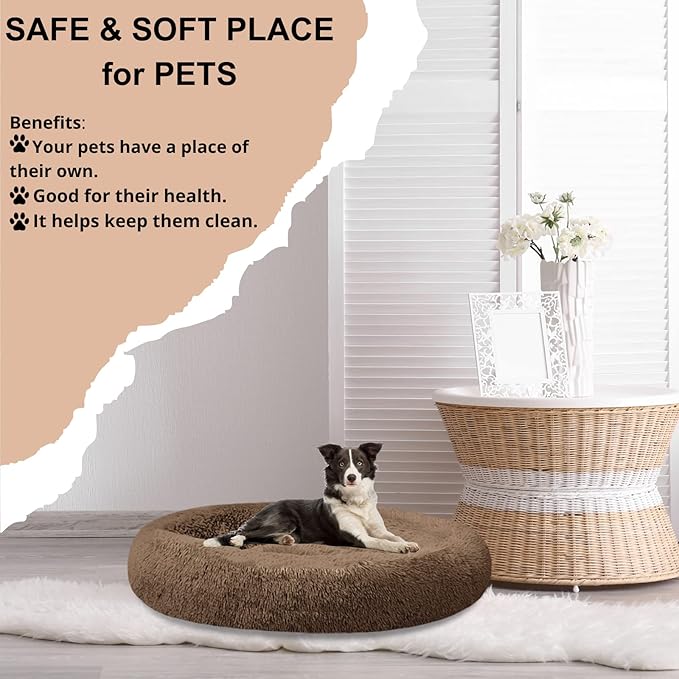 SAVFOX Plush Calming Dog Beds, Donut Dog Bed for Small Dogs, Medium, Large, X-Large & XX-Large, Comfy Cuddler Dog Bed and Cat Bed in Faux Fur, Washable Dog Bed, Multiple Sizes S-XXL