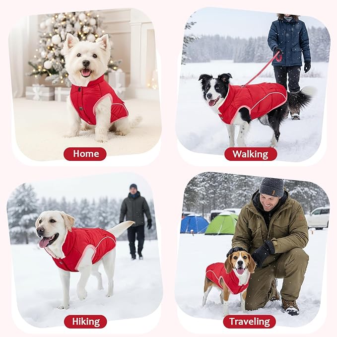 SlowTon Dog Coat - Warm Dog Winter Coat Waterproof, Reflective Winter Jacket with Pocket, Puppy Fleece Vest Pet Apparel Cold Weather Clothes for Small Medium Large Dogs Boy Girl (Red, S)