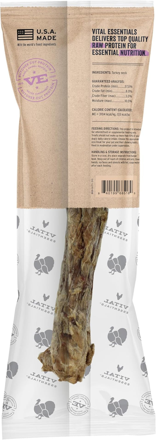 Vital Essentials Freeze-Dried Raw Turkey Neck Dog Treat & Natural Chew, 3-Pack | Single Ingredient Dog Treat for Medium Chewers | Made in USA