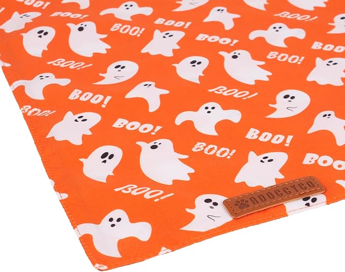 ADOGGYGO Halloween Dog Bandana, Spider Web Ghost Pet Scarf, Premium Durable Fabric, Orange Halloween Bandanas for Small Dogs Cats Puppies (Small)