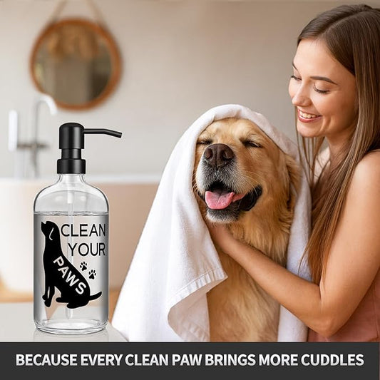 Black Dog Soap Dispenser 17 oz Clear Glass Hand Soap Bottle with 304 Stainless Steel Pump for Bathroom or Kitchen Countertop Dog Lover Gift Idea