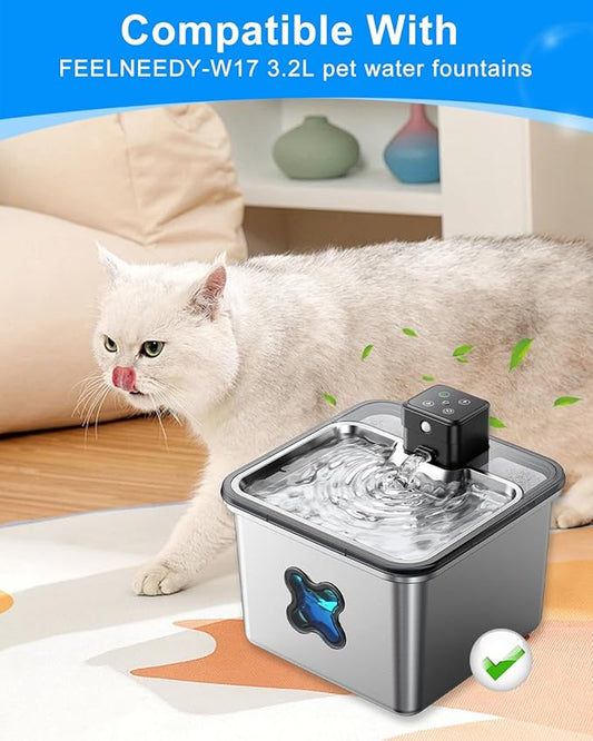 8 + 8 Pack Cat Water Fountain Filter Replacement Compatible with FEELNEEDY Cat Water Fountain FN-W17 3.2L/ 108oz, Cat Fountain Filter, Pet Water Fountain Filters, Filters and Sponges