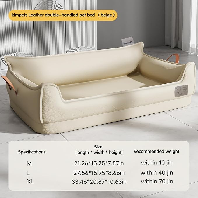 Waterproof Leather Memory Foam Dog Sofa Bed, Removable Orthopedic Dog Beds for Large Dogs, Durable Dogs Bed Couch with Non Skid Bottom for Different Pet Sizes (Beige, Medium)