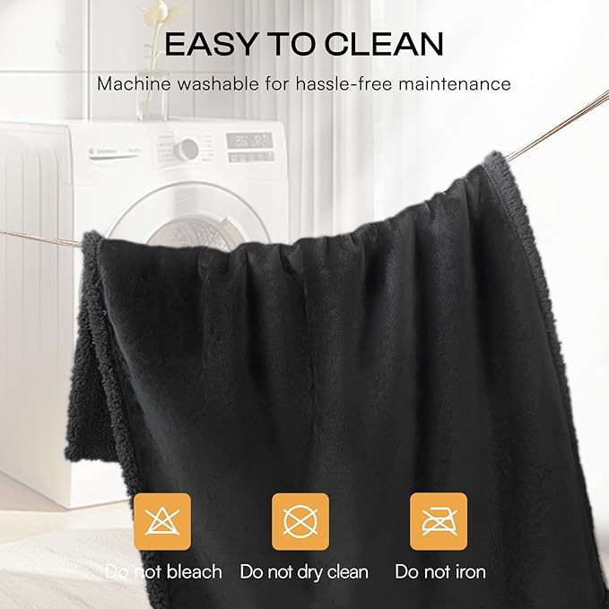Waterproof Pet Blanket, Liquid Pee Proof Dog Blanket for Sofa Bed Couch, Reversible Sherpa Fleece Furniture Protector Cover for Small Medium Large Dogs Cats, Black X-Large(85" x 57")