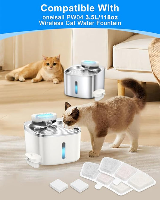 16+16 Pack Cat Fountain Filter Replacement Compatible with oneisall PW04 3.5L/118oz, Fit for oneisall Cat Water Fountain Stainless Steel Filters, Keeping Pet Water Clean
