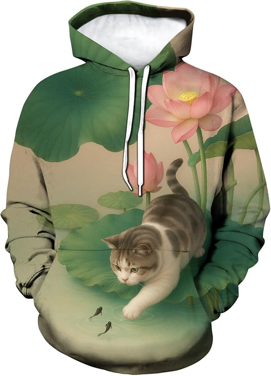 Blissboy Novelty Long Sleeve Hoodie Funny Cat Print Sweatshirts