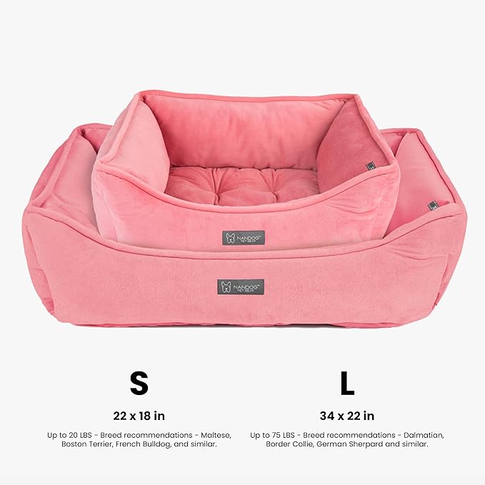 NANDOG Cloud Collection Cat and Dog Bed for Medium to Large Breeds (Pink Signature, Signature)