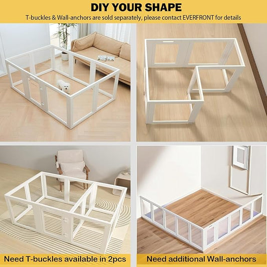 30.3“H 2PCS Extension Kit - Door+Panel, T-Buckles for Compartment, Expandable Clear Dog Play Pen Acrylic Dog Playpen Indoor,for Puppy Cat Bunny Small & Medium Dogs (White, 30.3" H, 2PCS)