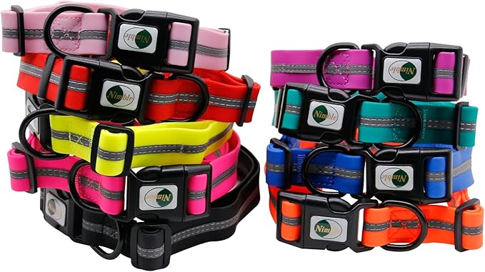 NIMBLE Dog Collar Waterproof Pet Collars Anti-Odor Durable Adjustable PVC & Polyester Soft with Reflective Cloth Stripe Basic Dog Collars S/M/L Sizes (Medium (11.81”-18.5”inches), Candy Red)