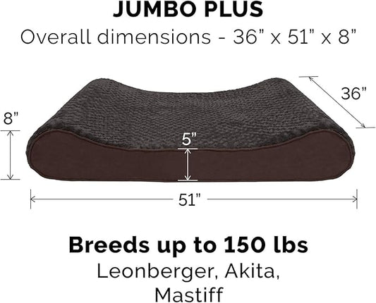 Furhaven Orthopedic Dog Bed for Large Dogs w/ Removable Washable Cover, For Dogs Up to 150 lbs - Ultra Plush Faux Fur & Suede Luxe Lounger Contour Mattress - Chocolate, Jumbo Plus/XXL