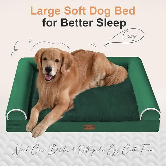 Large Dog Bed Orthopedic Washable: Beds Bolster XXL Bed Big XLarge Dogs Egg Crate Foam Sofa Couch Waterproof Removable Cover - Emerald