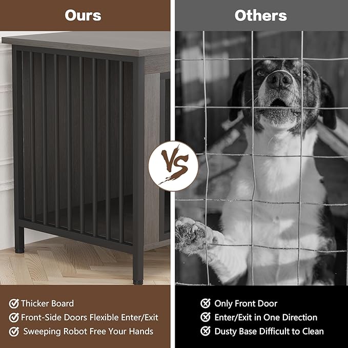 EasyCom Dog Crate Furniture for 1 or 2 Dogs, Heavy Duty Single/Double Dog Crates for Small/Medium/Large Dogs, Dog Kennel Furniture Indoor as TV Stand, Large Size 39.96" L(35-60 Pounds), Dark Grey