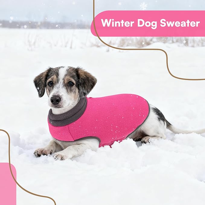 Queenmore Dog Sweater, Soft Fleece Vest Dog Jacket with Elastic Stretchable, Warm Turtleneck Pullover Design for Boy Girl Pet, Dachshund,Doggie, Cat, Kitten Chihuahua Bulldog Pug Beagles(Pink, L)