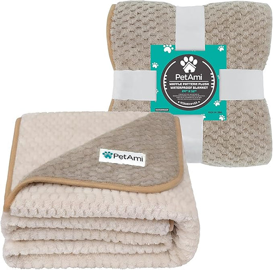 PetAmi Waterproof Dog Blanket, Leakproof Puppy Blanket for Small Medium Dog, Furniture Sofa Couch Cover Protector, Fleece Pet Throw Indoor Cat Kitten, Reversible Washable Soft Plush, 24x32 Taupe Beige