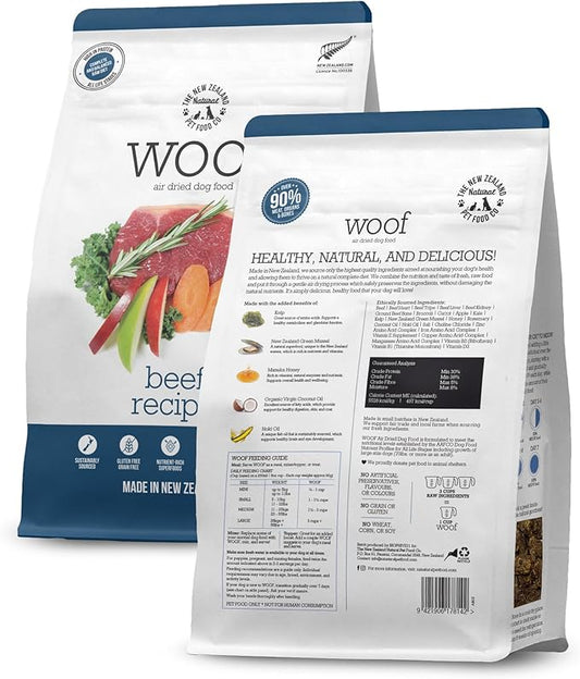 The New Zealand Natural Pet Food Co WOOF Air Dried Dog Bites - Beef Recipe, Air Dried Dog Food, High Protein Beef Food, Healthy Dog Food, 26.5 oz