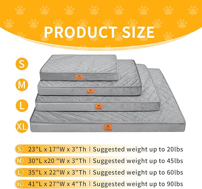 Orthopedic Dog Bed for XL Large Sized Dogs - Egg Crate Foam Pet Bed with Waterproof & Machine Washable & Non-Slip Bottom, Ideal Dog Beds for Crate and Indoor Use, 41x27 Inch, Light Grey